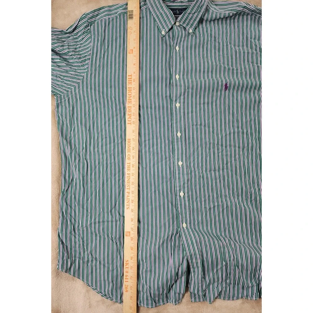 Vintage Polo Ralph Lauren Classic Fit Shirt Mens 2XLT Tall Green Striped L/S EUC